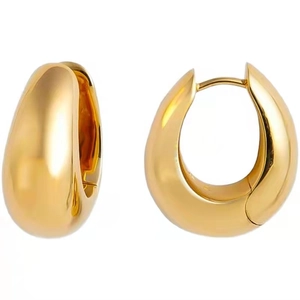 Classic minimalist gold teardrop metal hoop earrings with high-polished mirror finish