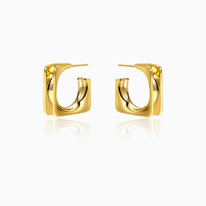 Modern 925 silver needle geometric square gold hoop earrings with polished metal finish