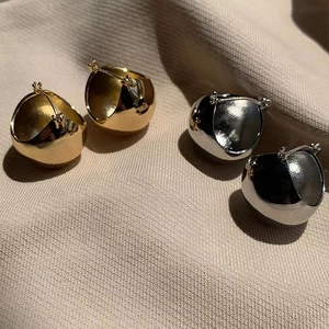 Boucles D'oreilles Créoles Boule Cuivre Plaqué Or Véritable Poli Géométrique Rond Minimaliste Pour Femmes Bijoux