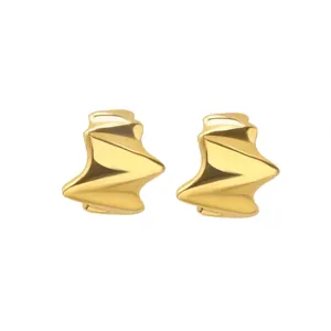 Minimalist S925 silver needle gold earrings with irregular wavy metal texture