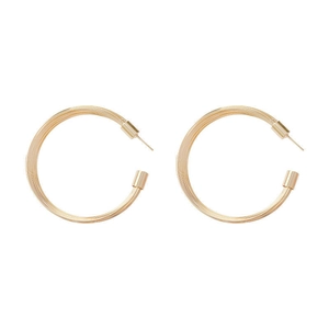 Brushed gold C-shaped hoop earrings with a textured surface and vertical pattern