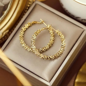 Geometrische Creolen Mit Granularer Textur Und 925 Sterling Silber Ohrstecker 18K Vergoldetes Messing Vintage Mode Für Damen
