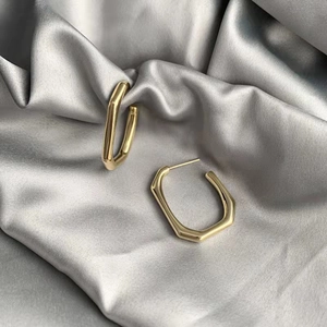 Geometric Rectangular Stud Earrings With 925 Sterling Silver Earring Post 18K Gold Plated Brass Minimalist For Women