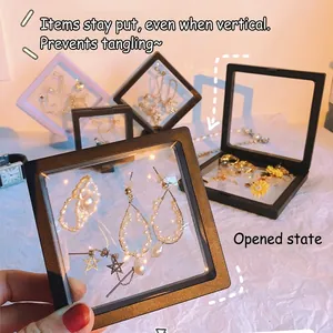Minimalistische PE Folie Zwevende Sieraden Opbergdoos Anti Oxidatie Transparante 3D Suspension Display Case Voor Ring Oorbellen Sieradendoos