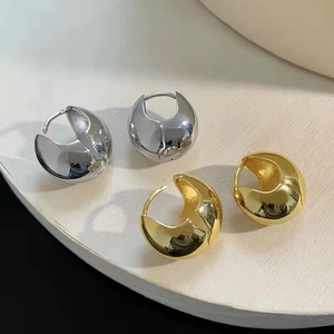 Chic gold and silver plated chunky drop hoop earrings with a polished geometric metal finish