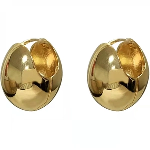 Polished golden oval water drop earrings with a minimalist geometric metallic mirror finish