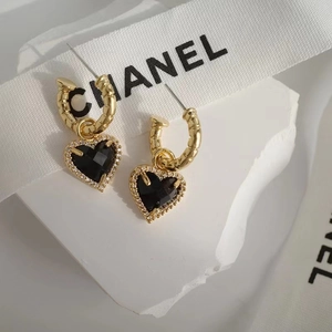 Orecchini A Pendente A Cuore Con Perno In Argento Sterling 925 Rame Pietra Nera Strass Stile Francese Vintage Gioielli