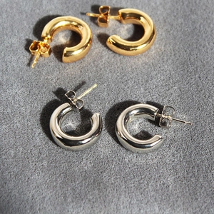 Chunky Hoop Earrings C-Shaped Brass Gold Silver Plated Retro Minimalist Fashion Jewelry For Women With Copper Earring Post
