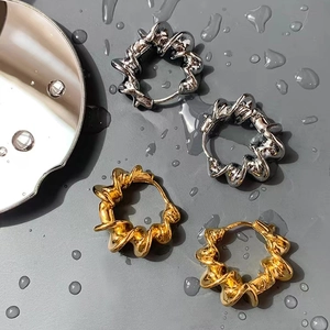 Boucles Oreilles Créoles Torsadées Laiton Cuivre Spirale Géométrique Épais Poli Miroir Bijoux Style Vintage Pour Femmes