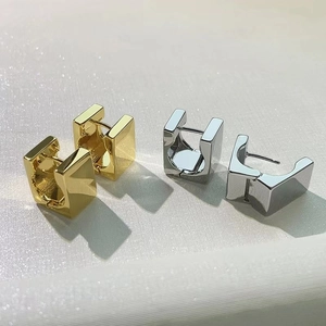Minimalist square geometric hoop earrings in polished gold and silver finish for women