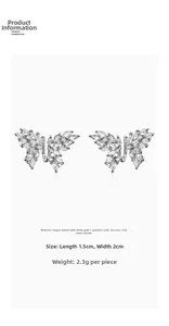Detail of silver butterfly earrings with cubic zirconia inlay and 925 silver needles