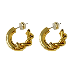 Chics boucles d'oreilles créoles en C en laiton plaqué or 14K avec texture torsadée