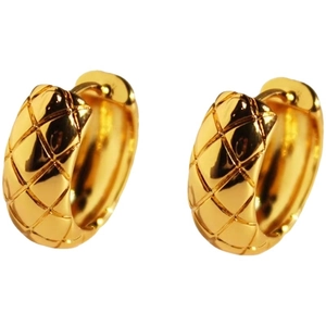 Polished gold rhombic wave hoop earrings with geometric quilted texture for women