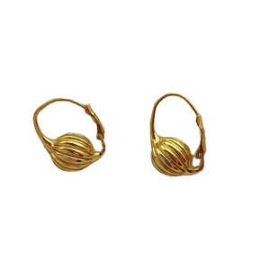 French style 14K gold brass lantern ball hoop earrings with textured vertical stripe design