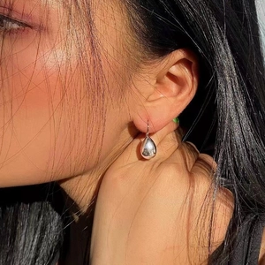 Polished silver brass water drop earrings for women with elegant mirror finish