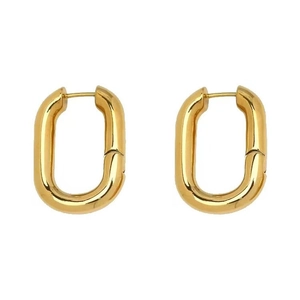 Minimalist geometric 14K brass U-shaped hoop earrings with polished golden finish