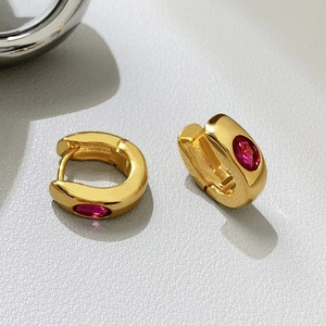 French vintage gold hoop earrings featuring elegant green zircon and polished finish