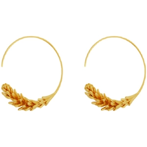 French vintage gold brass wheat ear hoop earrings with textured leaf relief design