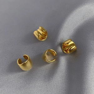Retro Copper Gold Plated Ear Cuffs For Women Non-Pierced Geometric C-Shaped Polished Metallic Punk Style Jewelry