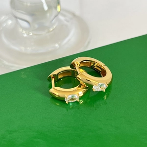 Chunky Hoop Earrings Brass Gold Plated Clear Zircon Inlaid Minimalist French Style Huggie Earrings For Women Elegant