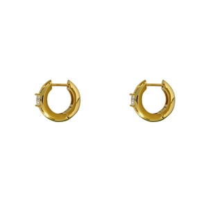 French style brass gold hoop earrings with rectangular zircon on white background