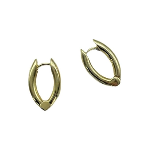 Polished gold brass oval hoop earrings with a sleek minimalist geometric design