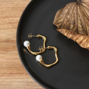 Boucles D'oreilles Künstliche Perles Torsadées Géométriques Vintage Français Laiton Avec Tige En Argent Sterling 925 Bijoux Femmes