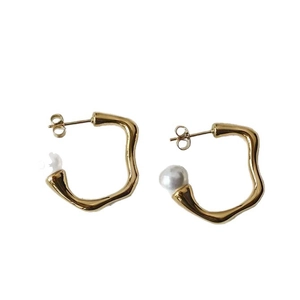 Boucles d'oreilles vintage en argent S925 dorées avec perles blanches et design torsadé