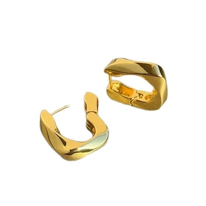 Chic geometric metal lock earrings in polished gold with minimalist distorted design
