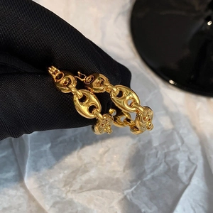 Golden pig nose chain earrings with polished finish and elegant metallic loop design