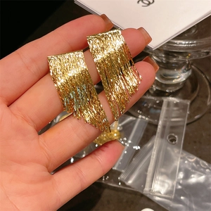 Long Tassel Fringe Dangle Earrings Brass 18K Gold Plated With 925 Sterling Silver Earring Post Geometric Fashion For Women