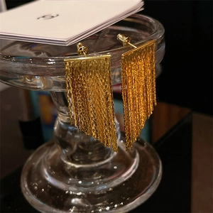 Elegant gold fringe tassel chain earrings with sleek metallic bar for women's fashion