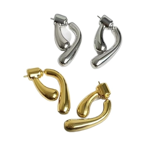 Modern abstract fluid teardrop earrings in polished gold and silver metal finishes