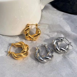 Boucles D'oreilles Créoles Torsadées Rétro Avec Tiges En Acier Inoxydable Bijoux En Cuivre Spirale Pour Femme Or Argent