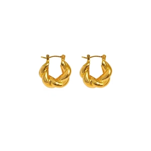 Boucles d'oreilles créoles rétro françaises plaquées or avec texture de corde torsadée