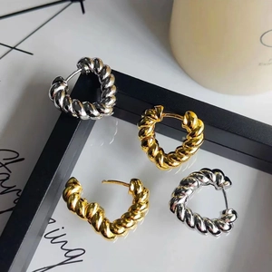 Twisted Heart Hoop Earrings Copper Gold Plated French Vintage Style Elegant Jewelry For Women