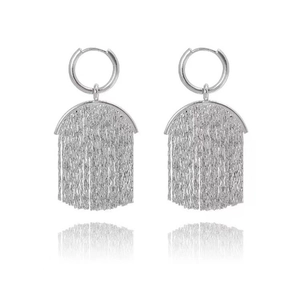 Elegant silver metal tassel drop earrings with a minimalist sleek design for women