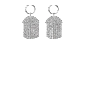 Elegant silver metal tassel drop earrings with sleek minimalist arch design for women