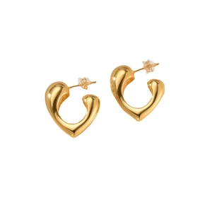 Elegant gold polished geometric heart stud earrings with a glossy mirror finish for women