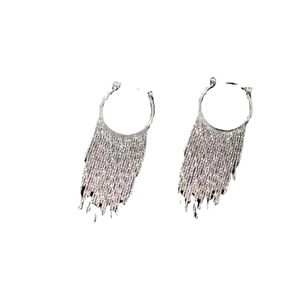 Elegant silver metal tassel hoop earrings with a minimalist liquid metal design for women