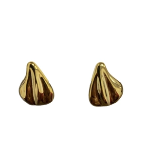 Minimalist golden metallic stud earrings with an irregular folded waterdrop texture