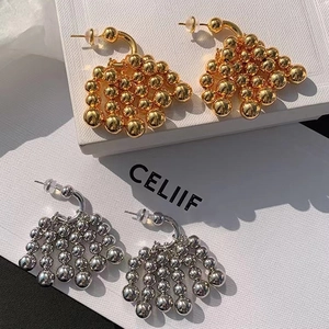 Unique Beaded Cluster Drop Earrings Brass With 925 Sterling Silver Earring Post For Women Fashion Minimalist Grape Style