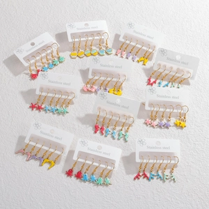 Variety set of colorful ocean and dessert enamel earrings on stainless steel cards