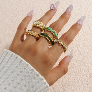 Bagues Ouvertes En Acier Inoxydable Pour Femmes Künstliche Perles À La Main Étoile Géométrique Ajustable Rétro Bohème Bijoux De Mode
