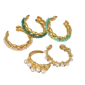 Ensemble de 5 bagues en acier inoxydable plaqué or 18K avec perles et perles colorées