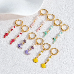 18K gold plated ocean theme earrings set with enamel sea creatures and pearls