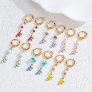 Set of colorful beaded starfish and octopus hoop earrings in six vibrant summer colors