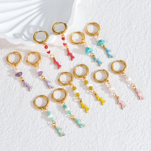 18K gold plated ocean style coral drop earrings with colorful natural stones and pearls