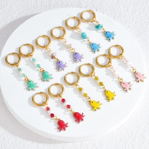 Colorful octopus tassel earrings in 18K gold plated stainless steel for women