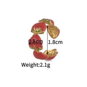 Macro view of 18K gold strawberry enamel ring showing 0.8cm width and 1.8cm inner diameter